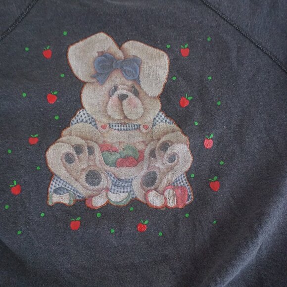 Vintage Tultex Grey Puppy Apple Graphic Sweatshirt 90s Sweater Grandmacore M - Picture 6 of 9